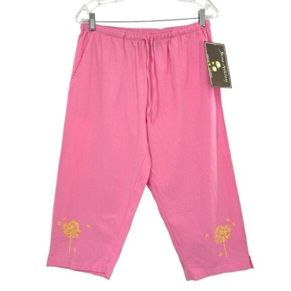 Jane Ashley Pink Cotton Drawstring Capri Pedal Pusher Pants - Picture 1 of 12